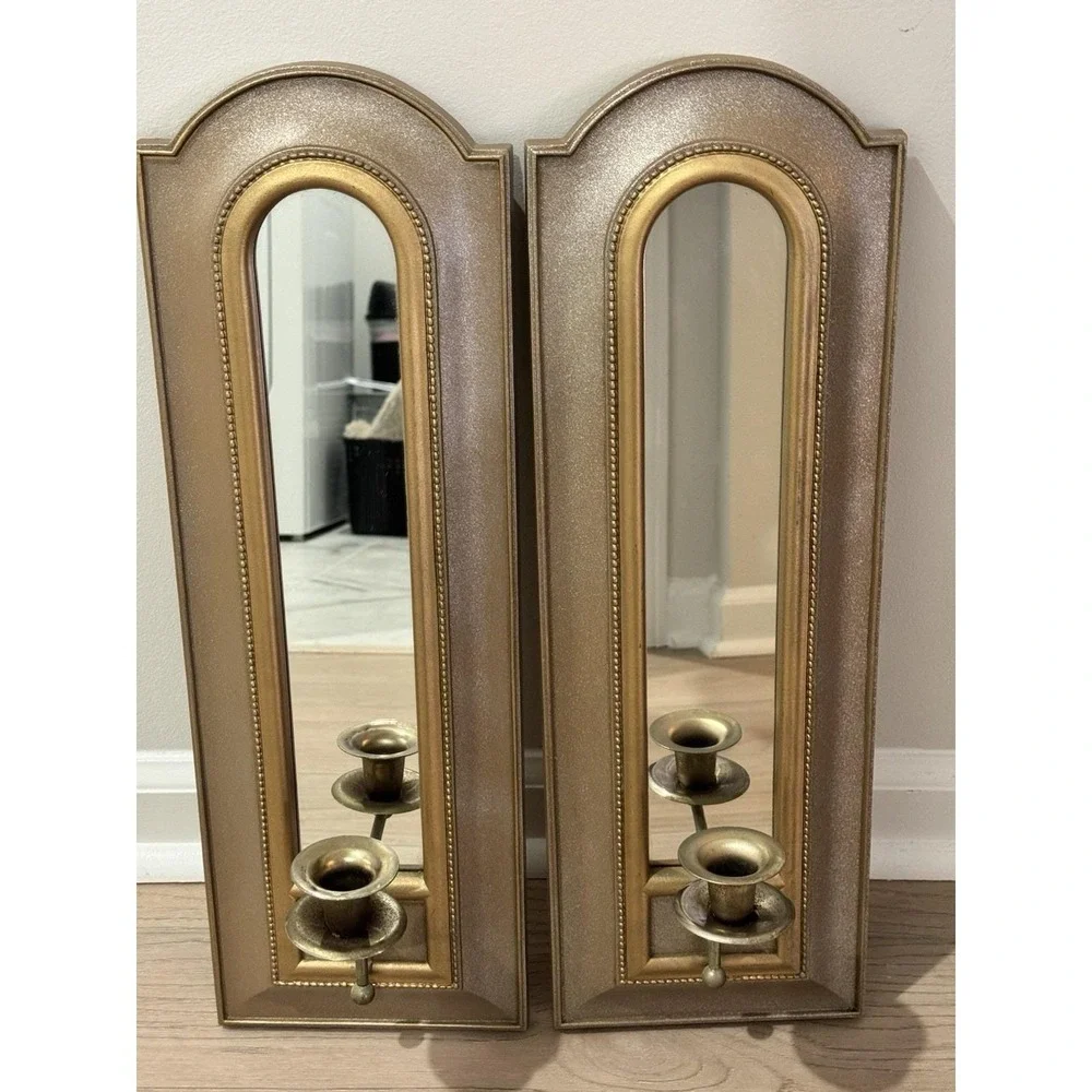 VTG Pair MCM Home Interior Wall Sconces Plastic Hollywood Regency‎ Mirror 20x7